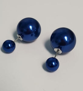+E454 Pearlized Blue Double Ball Earrings