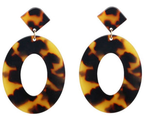 +E1206 Leopard Print Oval Acrylic Earrings