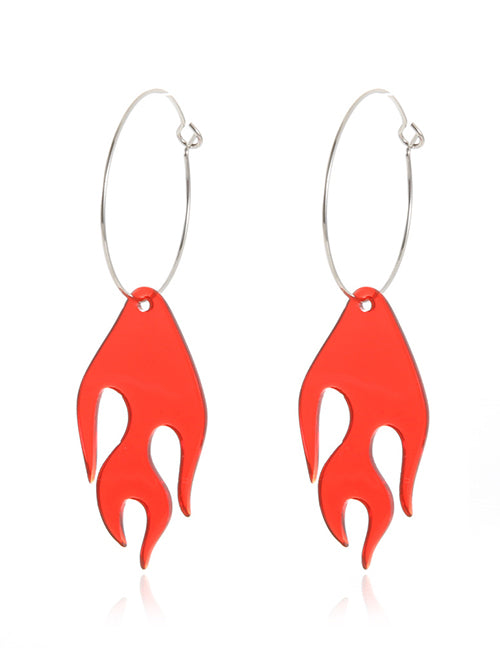 +E21 Silver Hoop Acrylic Flame Earrings