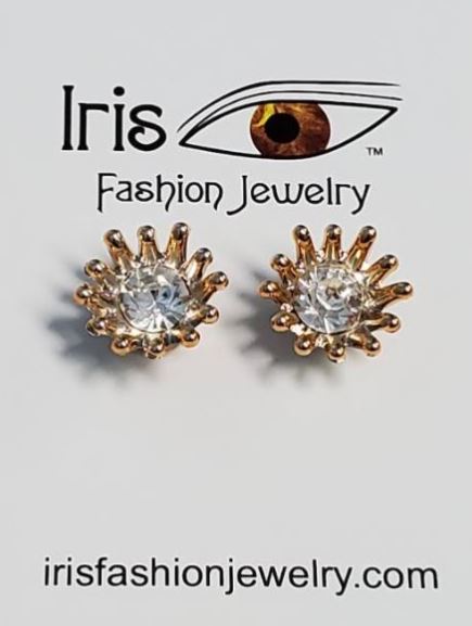 AZ1611 Gold Crown Shape with Rhinestone Earrings