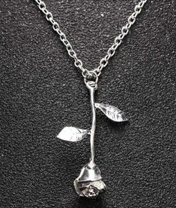 +AZ148 Silver Hanging Rose Necklace with FREE Earrings