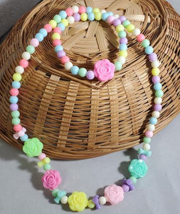 BD43 6 Pack Multi Color Rose Bead Necklace and Bracelet Set