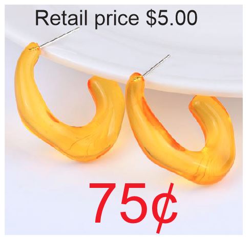 EC-E1774 Orange Acrylic Irregular Shape Hoop Earrings