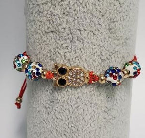 EC-B879 Gemstone Owl Red Cord Bracelet