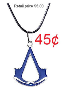 EC-AZ81 Silver Blue Video Game Symbol Necklace with FREE EARRINGS