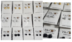 A146 Gold, Silver, Black Rhinestone Covered Earring Assortment Pack of 12