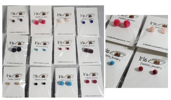 A09 Multi Color and Size Pom Pom Earring Assortment Pack of 12