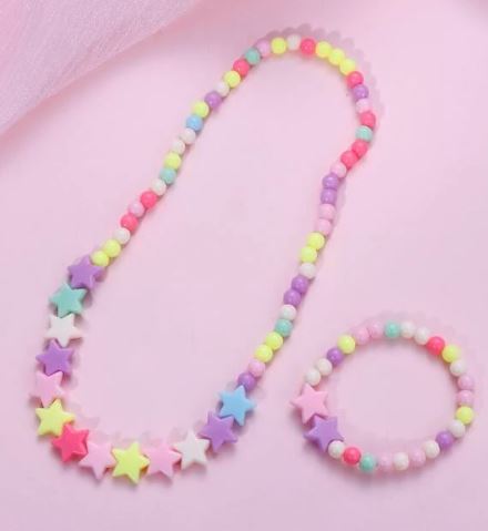BD42 6 Pack Multi Color Star Bead Necklace and Bracelet Set