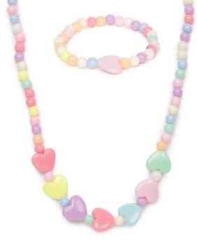 BD44 6 Pack Multi Color Heart Bead Necklace and Bracelet Set