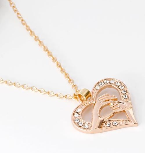 EC-N2181 Rose Gold Heart Mommy & Baby Hand Necklace with FREE EARRINGS