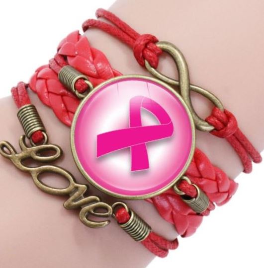 EC-B723 Red Pink Ribbon Breast Cancer Awareness Layered Bracelet