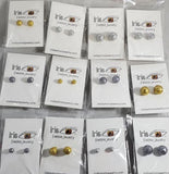 A113 Multi Size Gold, Silver, Gun Metal Glitter Earring Assortment Pack of 12