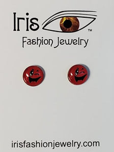 AZ1607 Red Silly Face Metal Earrings