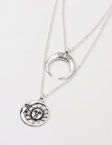 EC29 Silver Sun & Moon Necklace with Free Earrings