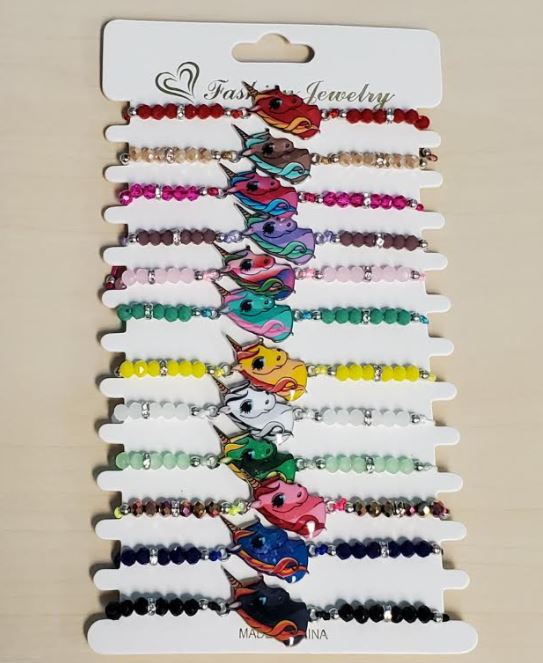 A117 Unicorn Multi Colored Gemstone Bracelet Assortment Pack of 12