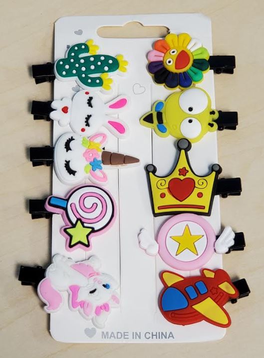 A04 Rubber Characters Assortment Pack of 10 Hair Clips