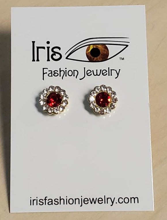 FS425 Gold Red Gemstone Rhinestone Earrings