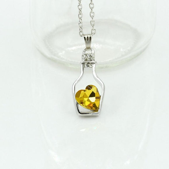 EC223 Silver Golden Yellow Heart Bottle Necklace with Free Earrings