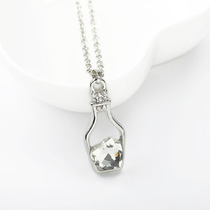 EC227 Silver Crystal Heart Bottle Necklace with Free Earrings