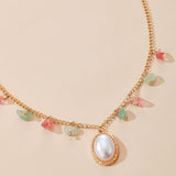 EC217 Gold Pearl Natural Stone Dangle Necklace with Free Earrings