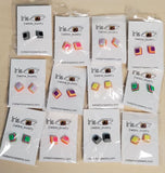 A116 Multi Color Square Pyramid Shape Earring Assortment Pack of 12