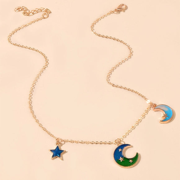 EC24 Gold Moon & Star Necklace with Free Earrings
