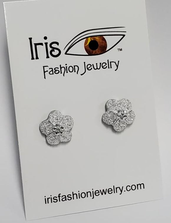 EC187 Silver Crinkle Flower Design Earrings