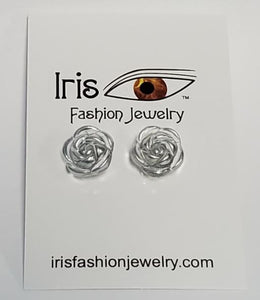 EC189 Acrylic Rose Silver Accent Earrings