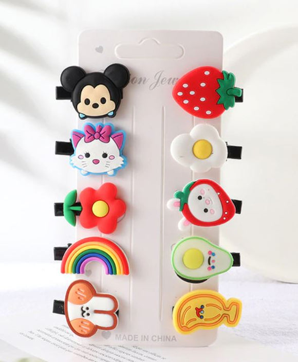 A03 Rubber Food & Characters Assortment Pack of 10 Hair Clips