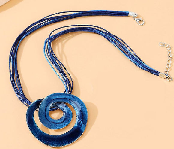 EC175 Blue Swirl Cord Necklace with Free Earrings