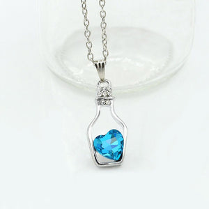 EC225 Silver Fashion Blue Heart Bottle Necklace with Free Earrings