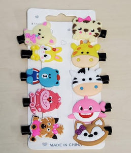 A12 Rubber Animals Assortment Pack of 10 Hair Clips
