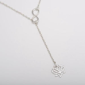 EC65 Silver Infinity & Lotus Flower Necklace with Free Earrings