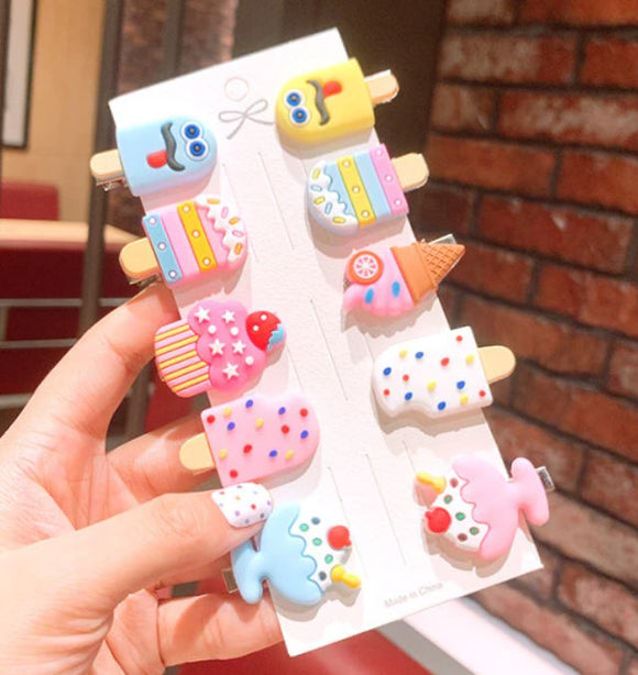 A14 Rubber Ice Cream Assortment Pack of 10 Hair Clips