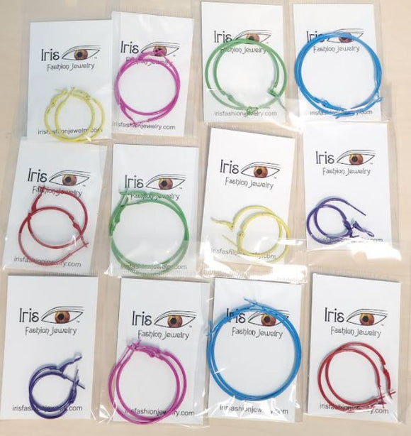 A156 Bright Colors Assortment of 12 Metal Hoop Earrings