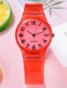 W395 Translucent Red Rubber Band Watch
