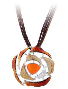 EC176 Brown & Orange Swirl Design Cord Necklace with Free Earrings
