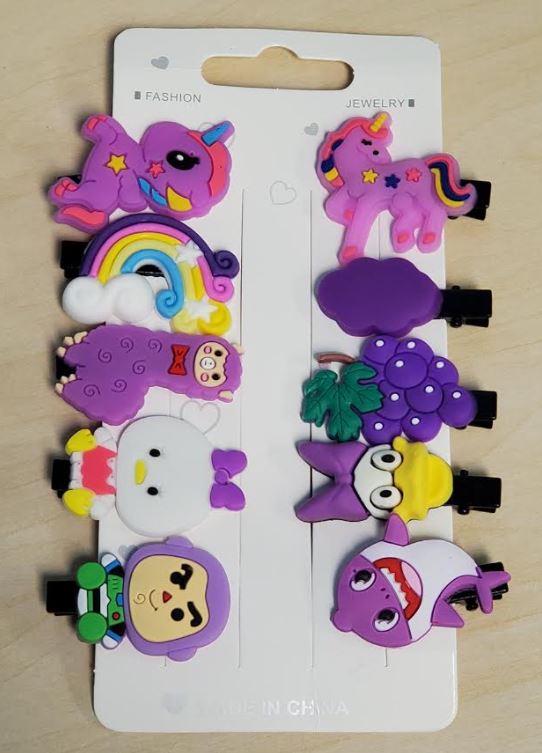 A01 Rubber Shades of Purple Assortment Pack of 10 Hair Clips