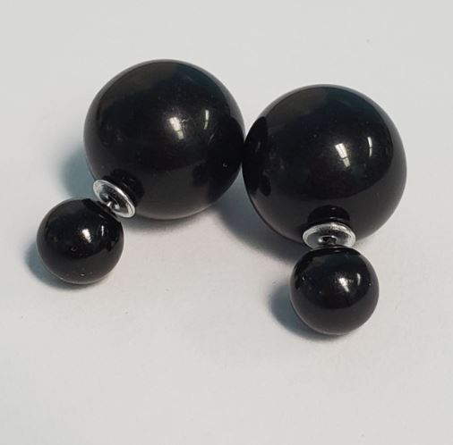 E112 Black Double Ball Earrings