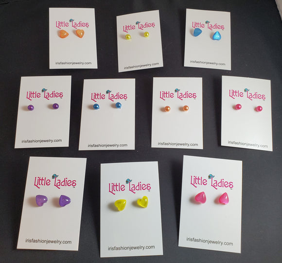A25 Little Ladies Glitter Hearts & Pearls Earring Assortment Pack of 10