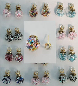 BD11 Star Filled Double Ball Earring Assortment 12 Pairs