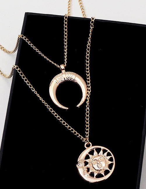 EC30 Gold Sun & Moon Necklace with Free Earrings