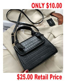 PB45 Black Crocodile Design Shoulder Bag