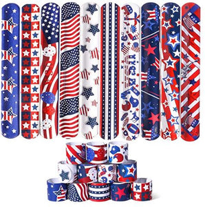 A77 Patriotic USA Red White Blue Slap Bracelets Assorted Pack of 10