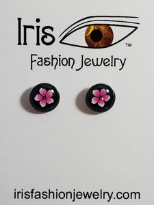 AZ1189 Black Hot Pink Flower Earrings