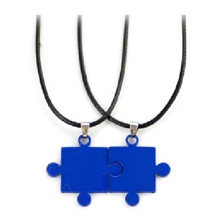 +AZ619 Blue Puzzle Piece Friendship Necklace 2 NECKLACES with FREE EARRINGS
