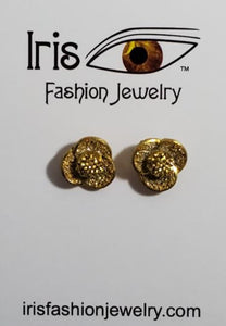 E335 Gold Textured Flower Earrings