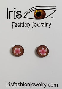 E552 Brown Pink Flower Earrings