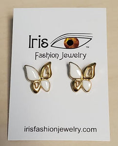 FS319 Gold & White Butterfly Earrings
