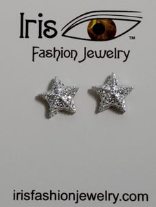 AZ494 Silver Textured Star Earrings